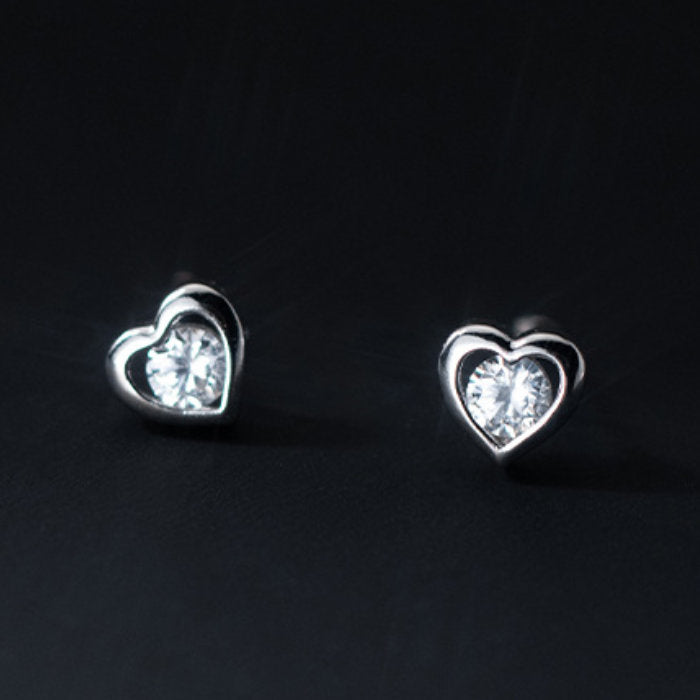 ピアス ハート キュービックジルコニア Silver925 レディース シルバー ゴールド 小さい ミニ シンプル 一粒ジュエリー シルバー925 アレルギー 金属アレルギー