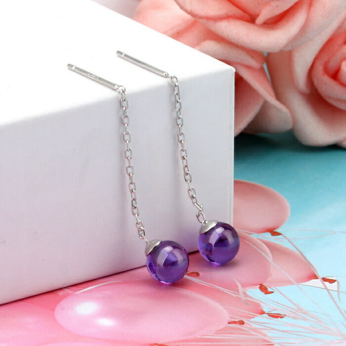 ピアス シルバー レディース チェーン Silver925 ペア 両耳 1組 2本入 ガーネット 水晶石 シンプルピアス 揺れる ゆらゆら ぶらぶら 上品 カジュアル フォーマル  シルバーピアス 結婚式