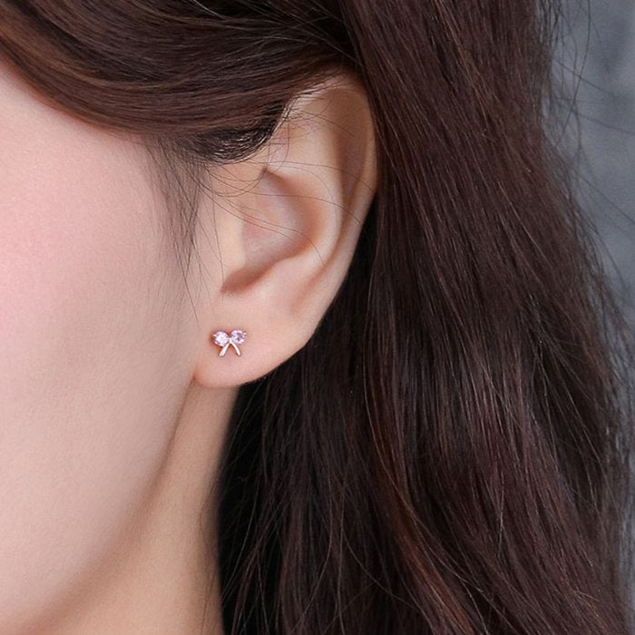 ピアス リボン シルバー レディース ゴールド ピンク Silver925 925 スタッドピアス シンプル かわいい 20代 30代 40代 50代 ストーン キュービックジルコニア アレルギー対応
