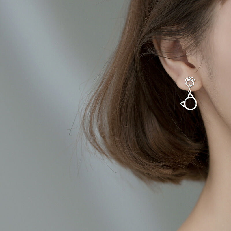 ピアス ねこ 猫 肉球 シンプル 軟骨 金属アレルギー シルバー 小さめ ミニ シルバー925 アレルギー対応 20G 仕事用 小さいピアス 極小ピアス つけっぱなしピアス シンプルピアス セカンドピアス 軟骨ピアス アレルギー対応ピアス 仕事