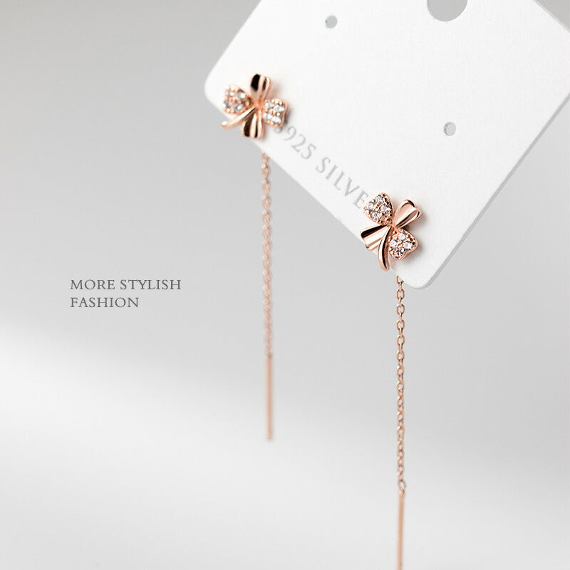 ピアス クローバー チェーン シンプル 軟骨 金属アレルギー シルバー 小さめ ミニ シルバー925 アレルギー対応 20G 四つ葉のクローバー キュービックジルコニア シンプルピアス セカンドピアス 軟骨ピアス アレルギー対応ピアス 仕事