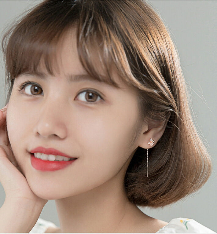 ピアス クローバー チェーン シンプル 軟骨 金属アレルギー シルバー 小さめ ミニ シルバー925 アレルギー対応 20G 四つ葉のクローバー キュービックジルコニア シンプルピアス セカンドピアス 軟骨ピアス アレルギー対応ピアス 仕事