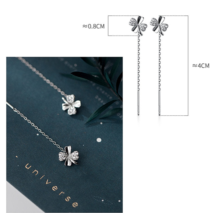 ピアス クローバー チェーン シンプル 軟骨 金属アレルギー シルバー 小さめ ミニ シルバー925 アレルギー対応 20G 四つ葉のクローバー キュービックジルコニア シンプルピアス セカンドピアス 軟骨ピアス アレルギー対応ピアス 仕事