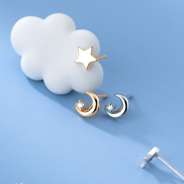 ピアス 星 月 スター ムーン シンプル 軟骨 金属アレルギー シルバー 小さめ シルバー925 アレルギー対応 20G 仕事用 小さいピアス 極小ピアス つけっぱなしピアス シンプルピアス セカンドピアス 軟骨ピアス アレルギー対応ピアス 仕事