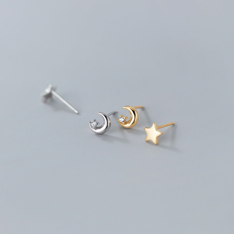 ピアス 星 月 スター ムーン シンプル 軟骨 金属アレルギー シルバー 小さめ シルバー925 アレルギー対応 20G 仕事用 小さいピアス 極小ピアス つけっぱなしピアス シンプルピアス セカンドピアス 軟骨ピアス アレルギー対応ピアス 仕事