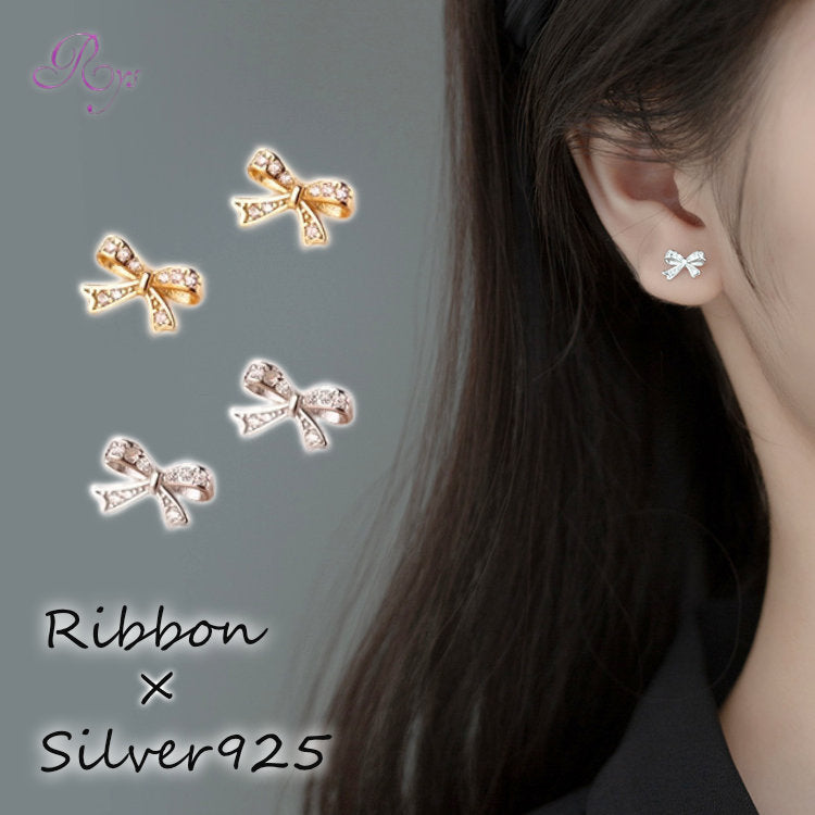 ピアス リボン 小さい シンプル 軟骨 金属アレルギー シルバー 小さめ ミニ シルバー925 アレルギー対応 20G 仕事用 小さいピアス リボンピアス つけっぱなしピアス シンプルピアス セカンドピアス 軟骨ピアス アレルギー対応ピアス 仕事