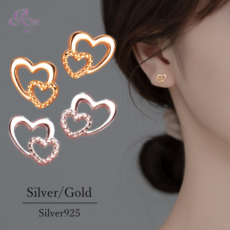 ピアス ハート 小さい ダブルハート シンプル 軟骨 金属アレルギー シルバー 小さめ ミニ シルバー925 アレルギー対応 20G 仕事用 小さいピアス ハートピアス シンプルピアス セカンドピアス 軟骨ピアス アレルギー対応ピアス 仕事