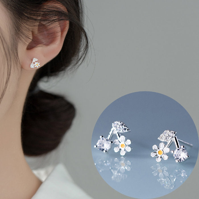 ピアス フラワー さくらんぼ 花 シンプル 軟骨 金属アレルギー シルバー 小さめ ミニ シルバー925 アレルギー対応 20G 仕事用 小さいピアス シンプルピアス キュービックジルコニア 仕事