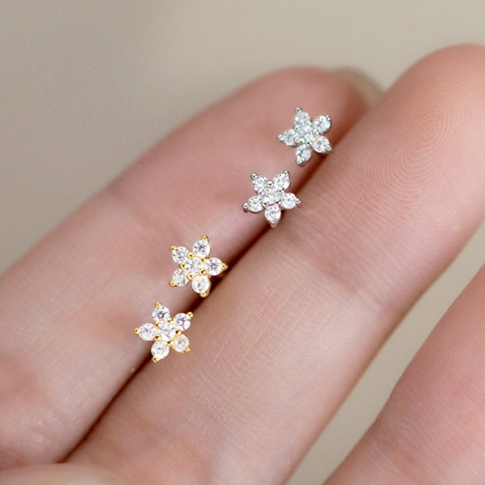 ピアス 花 フラワー キュービックジルコニア 小さい シンプル 軟骨 金属アレルギー シルバー 小さめ ミニ シルバー925 アレルギー対応 20G 仕事用 小さいピアス シンプルピアス セカンドピアス 軟骨ピアス 仕事