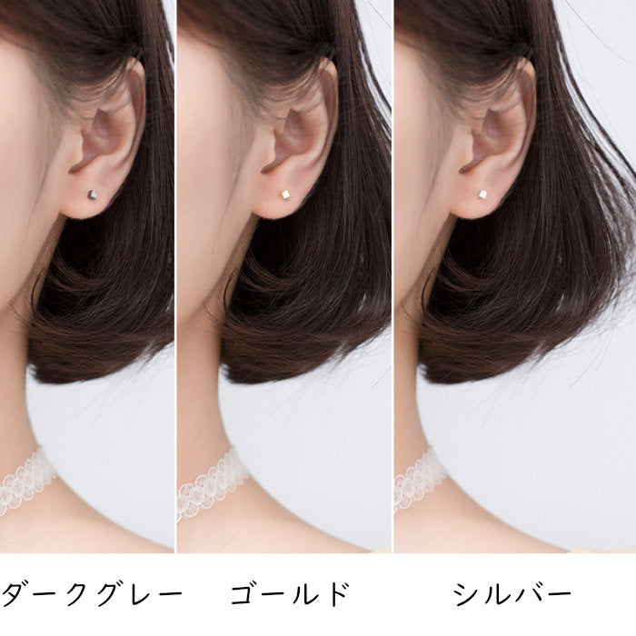 ピアス スクエア 四角 キューブ 2mm つけっぱなし 小さい 極小 シンプル 軟骨 金属アレルギー シルバー 小さめ ミニ シルバー925 アレルギー対応 20G 仕事用 小さいピアス 極小ピアス