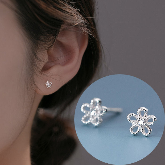 ピアス フラワー 花 シルバーストーン 小さい シンプル 軟骨 金属アレルギー シルバー 小さめ ミニ シルバー999 アレルギー対応 20G 仕事用 小さいピアス シンプルピアス セカンドピアス 軟骨ピアス 仕事