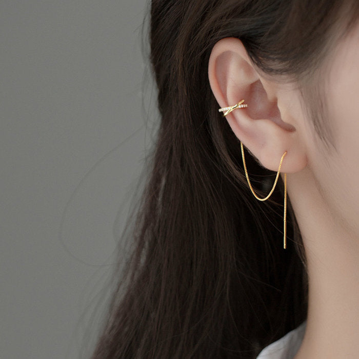 ピアス シルバー ゴールド チェーン イヤーカフ 20G 2ピース シンプルピアス チェーンピアス