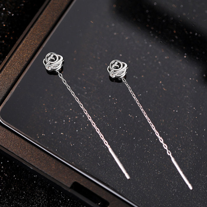 ピアス シルバー ゴールド チェーン 花 フラワー 薔薇 バラ シルバー999 20G 2ピース シンプルピアス チェーンピアス Silver999