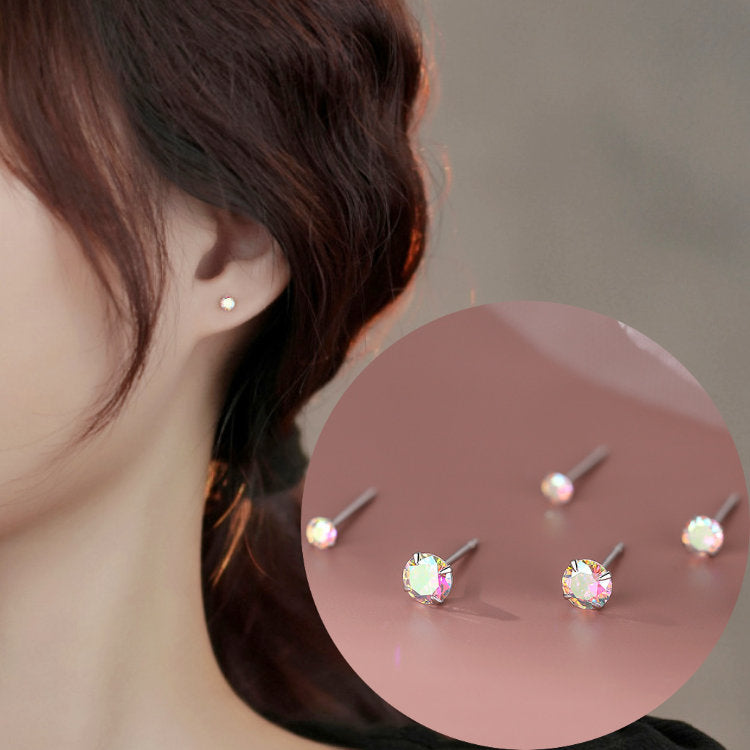 ピアス 虹色ストーン 3mm 4mm 5mm 小さい レインボー シンプル 軟骨 金属アレルギー シルバー999 アレルギー対応 20G 仕事用 小さいピアス つけっぱなしピアス シンプルピアス セカンドピアス