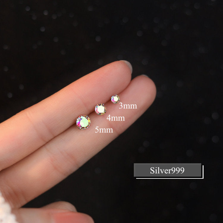 ピアス 虹色ストーン 3mm 4mm 5mm 小さい レインボー シンプル 軟骨 金属アレルギー シルバー999 アレルギー対応 20G 仕事用 小さいピアス つけっぱなしピアス シンプルピアス セカンドピアス