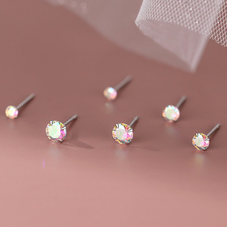 ピアス 虹色ストーン 3mm 4mm 5mm 小さい レインボー シンプル 軟骨 金属アレルギー シルバー999 アレルギー対応 20G 仕事用 小さいピアス つけっぱなしピアス シンプルピアス セカンドピアス