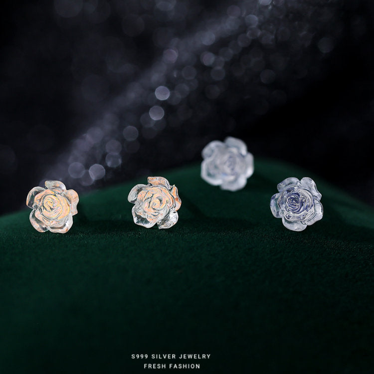 ピアス 薔薇 バラ ブラック シャンパン 小さい シンプル 軟骨 金属アレルギー シルバー999 アレルギー対応 20G 仕事用 小さいピアス シンプルピアス セカンドピアス