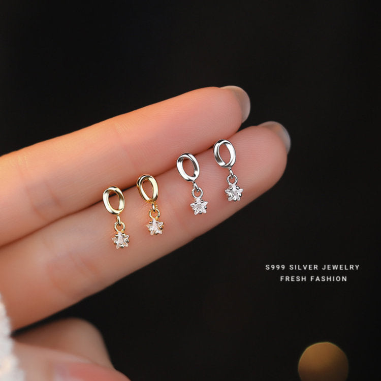 揺れるリングスターピアス スタッドピアス 小さいピアス シルバー ゴールド 星 シルバー999 金属アレルギー レディース 女性 小さい ピアス