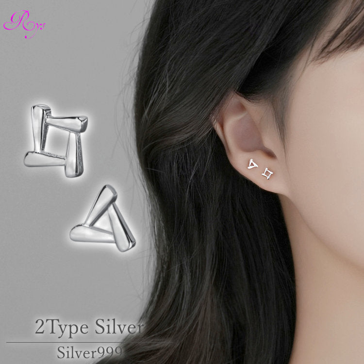 トライアングルピアス スクエアピアス シルバー999 小さいピアス 三角 四角 アレルギー対応 小さい ミニ シルバー レディース メンズ 女性 男性 両耳 かわいい シンプル