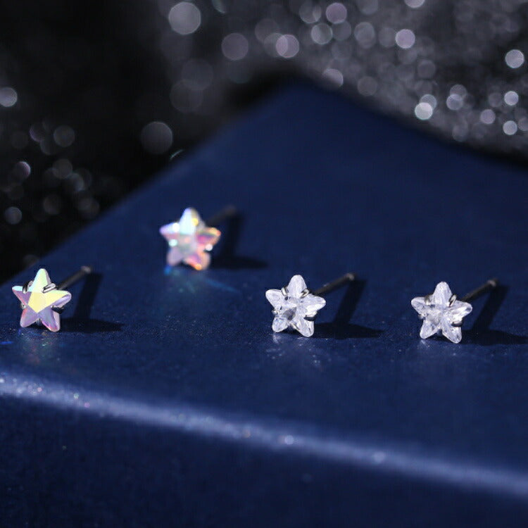 スターピアス クリア レインボー シルバー925 20G 星 スター ピアス オーロラ 華奢 メンズ レディース 男性 女性 かわいい お星様