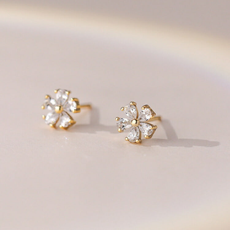フラワーストーンピアス Silver999 シルバー ゴールド ピアス フラワー お花 アレルギー対応 20G シンプル かわいい 華奢 レディース 女性 金属アレルギー