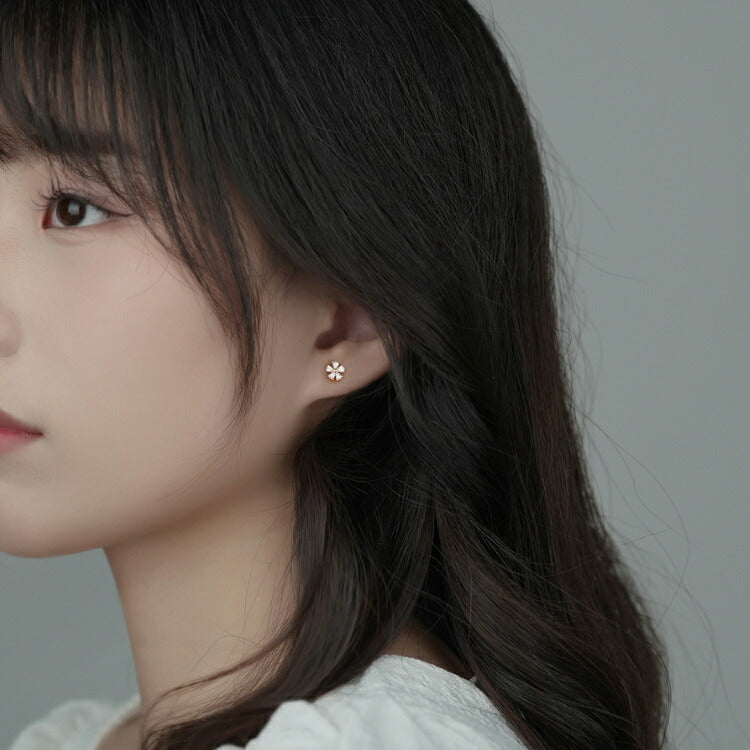 フラワーストーンピアス Silver999 シルバー ゴールド ピアス フラワー お花 アレルギー対応 20G シンプル かわいい 華奢 レディース 女性 金属アレルギー