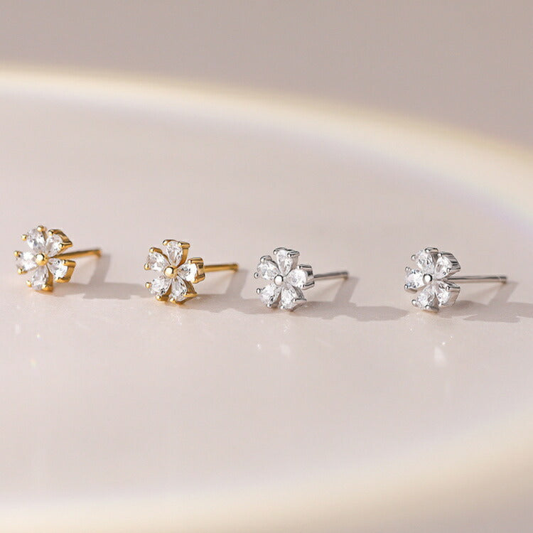 フラワーストーンピアス Silver999 シルバー ゴールド ピアス フラワー お花 アレルギー対応 20G シンプル かわいい 華奢 レディース 女性 金属アレルギー