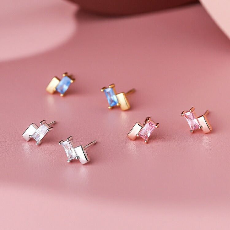 一粒スクエアストーンシルバーピアス シルバー925 ピアス ブルー オレンジ シルバー スクエア  20G 金属アレルギー 小さい かわいい レディース 女性 シンプル