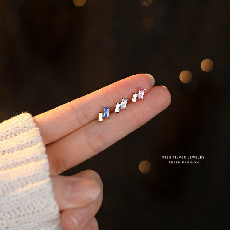 一粒スクエアストーンシルバーピアス シルバー925 ピアス ブルー オレンジ シルバー スクエア  20G 金属アレルギー 小さい かわいい レディース 女性 シンプル