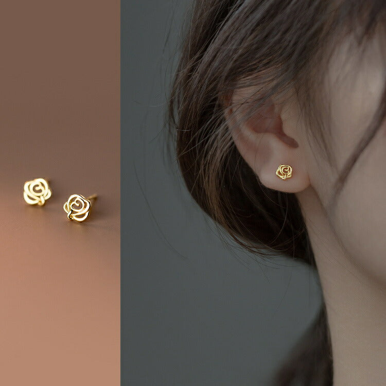 薔薇のピアス Silver925 ゴールド 金属アレルギー ピアス 20G 小さい レディース 女性 バラ 薔薇 花 フラワー 小さいピアス 大人 かわいい 高見え カジュアル フォーマル
