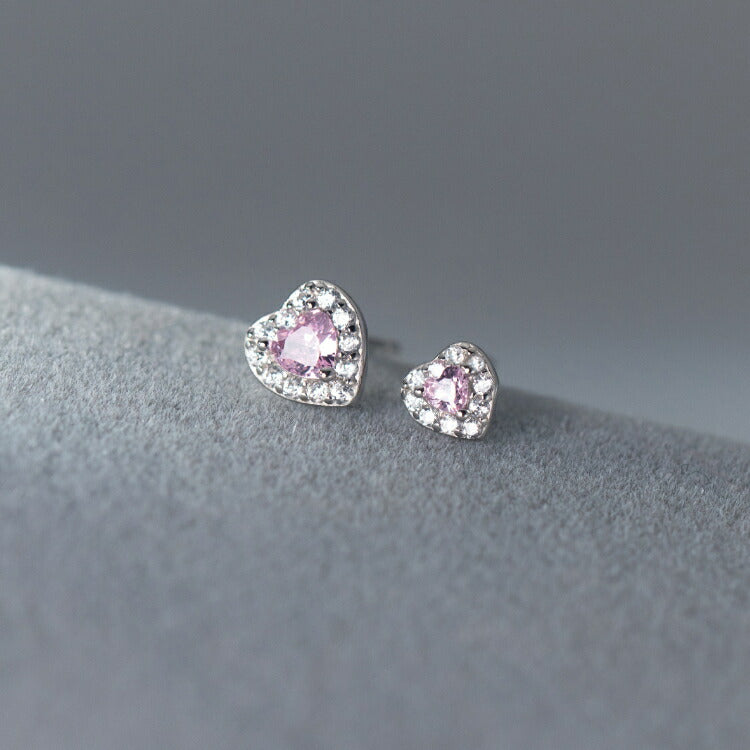 キュービックジルコニアハートストーンピアス ハートピアス 選べる2サイズ シルバー925 4mm 6mm かわいい キュート リッチ ガーリー ピンク