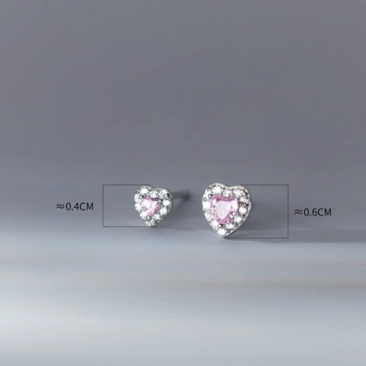 キュービックジルコニアハートストーンピアス ハートピアス 選べる2サイズ シルバー925 4mm 6mm かわいい キュート リッチ ガーリー ピンク