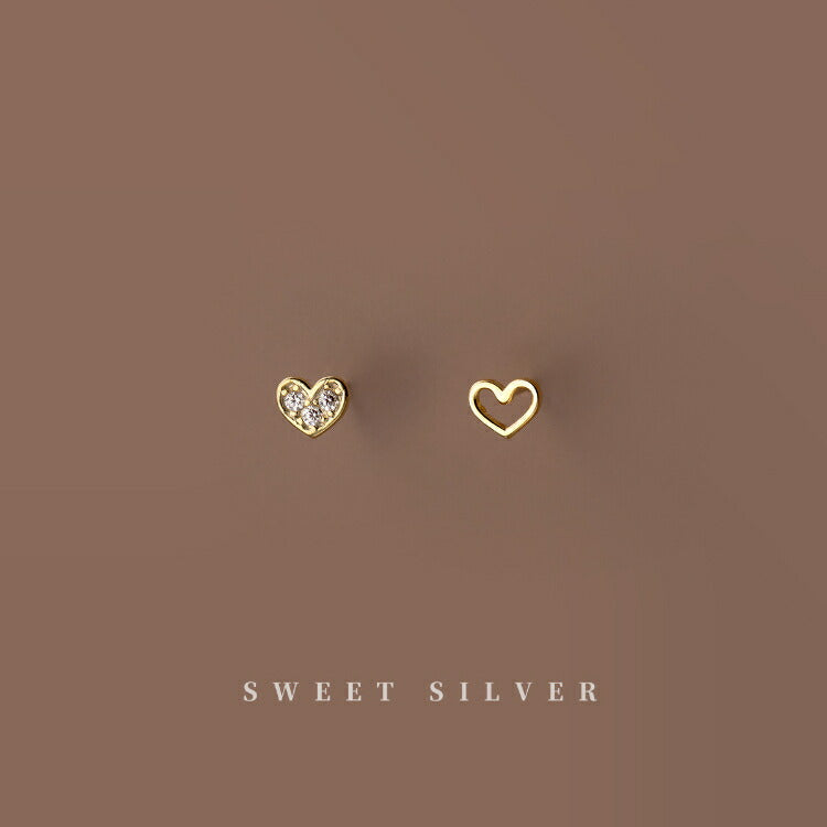 左右非対称のジルコニアハートピアス キュービックジルコニア シルバー925 ハートのピアス アレルギー対応 シルバー ゴールド ローズ 左右非対称 レディース かわいい キュート