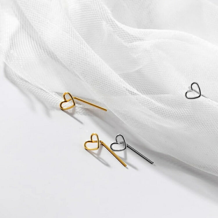 耳裏が痛くならない通すだけのハートピアス シルバー925 シンプル アレルギー対応 ピアス ハート シルバー ゴールド レディース 刺さらない 痛くならない キャッチフリー
