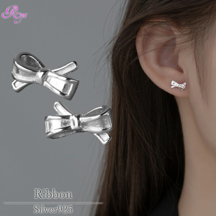 シルバーリボンピアス シルバー925 アレルギー対応 レディース ピアス シンプル リボン かわいい キュート 女性 レディース カジュアル