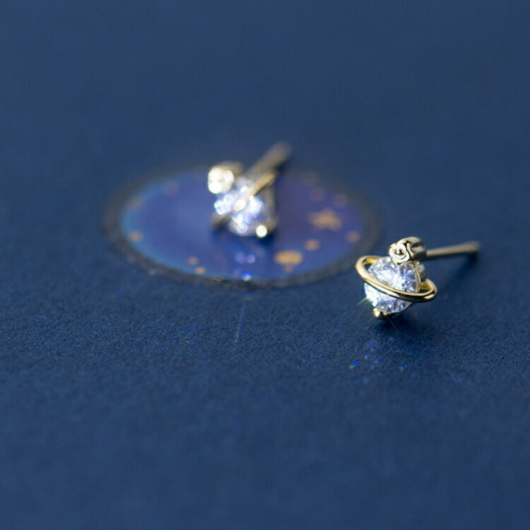 1粒キュービックジルコニアの惑星ピアス シルバー925 シルバー ゴールド アレルギー対応 シンプル ピアス キュービックジルコニア 天体 惑星 宇宙 星