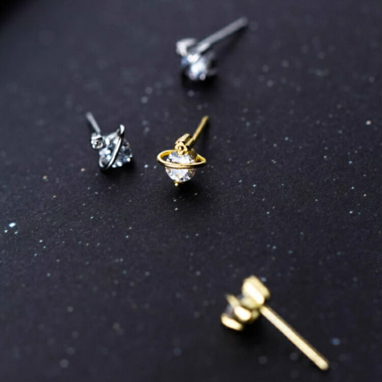 1粒キュービックジルコニアの惑星ピアス シルバー925 シルバー ゴールド アレルギー対応 シンプル ピアス キュービックジルコニア 天体 惑星 宇宙 星