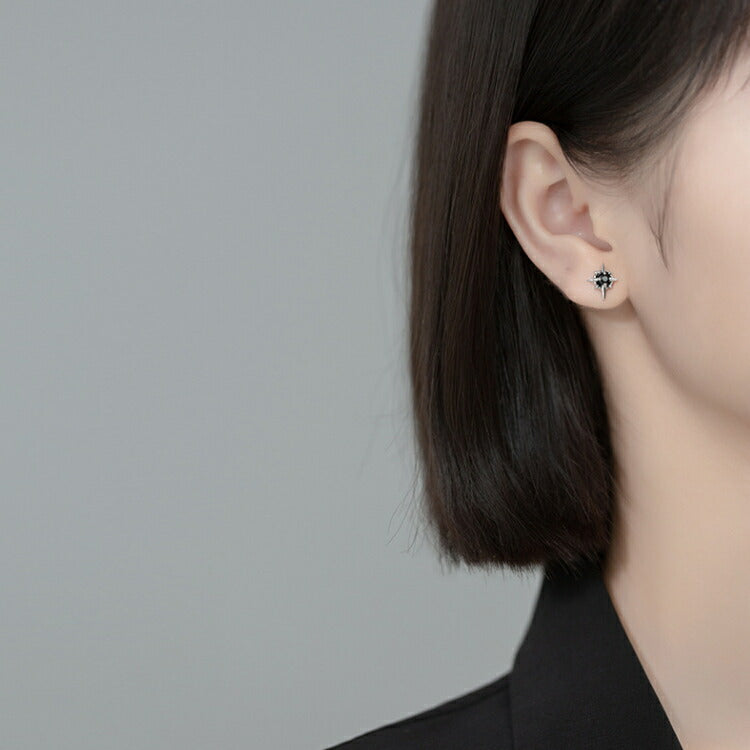 北極星モチーフピアス シルバー925 アレルギー対応 ブラック シルバー ピアス 北極星 天体 星 スター シンプル キュービックジルコニア メンズ レディース 男性 女性