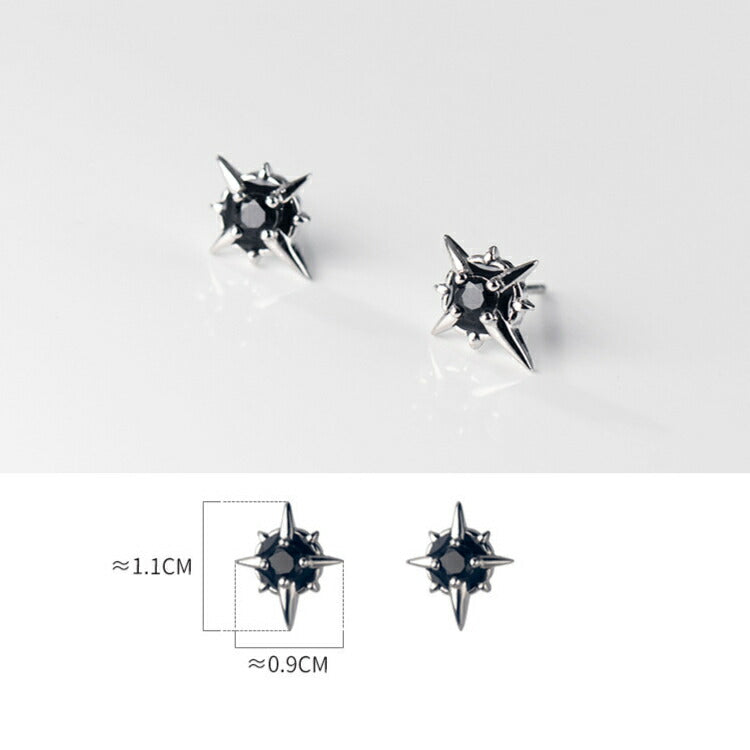 北極星モチーフピアス シルバー925 アレルギー対応 ブラック シルバー ピアス 北極星 天体 星 スター シンプル キュービックジルコニア メンズ レディース 男性 女性