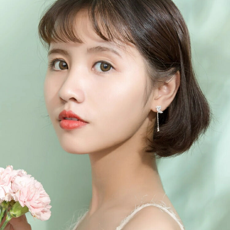 ゆらゆら蝶々ピアス シルバー925 チェーン 金属アレルギー ちょうちょ ピアス シンプル キュービックジルコニア シルバー ローズ レディース ゆれる ゆらゆら ぶらぶら