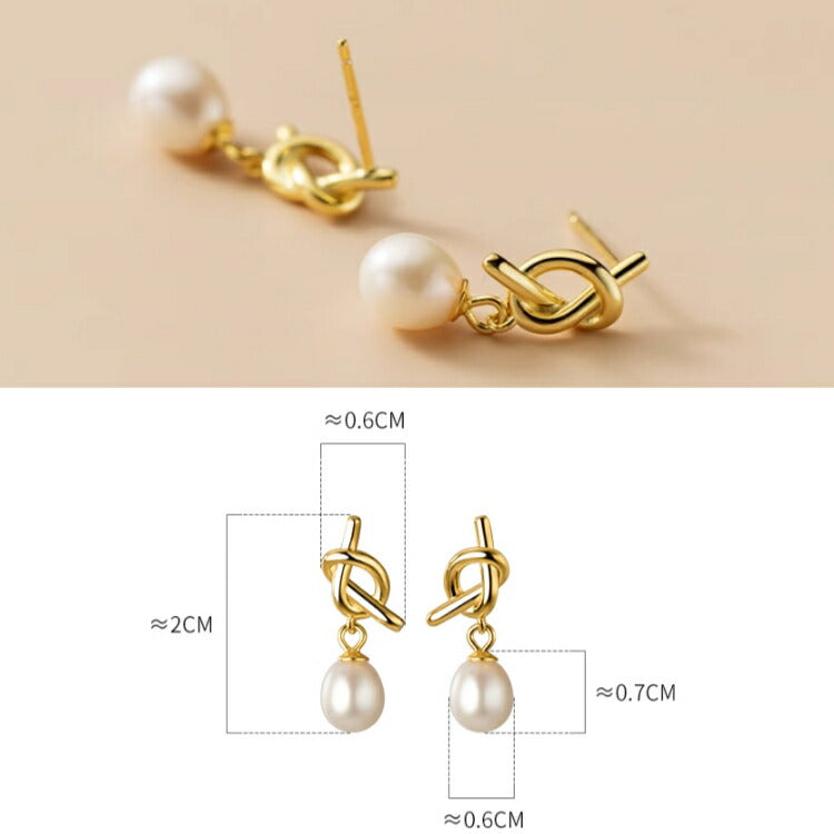 結びと雫のパールピアス 淡水パール ピアス 結び目 水滴 ドロップ シンプル シルバー ゴールド レディース 女性 かわいい 水