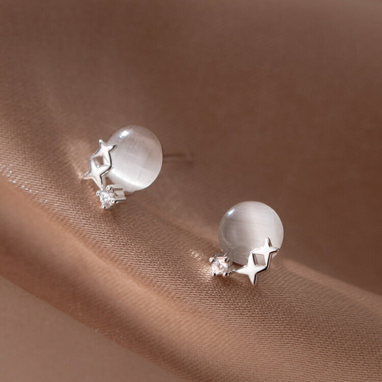 【幻想的な星のキャッツアイピアス】 シルバー925 アレルギー対応 ピアス 合成キャッツアイ 星 スター 天体 宇宙 月 ムーン シルバー ローズ キャッツアイ