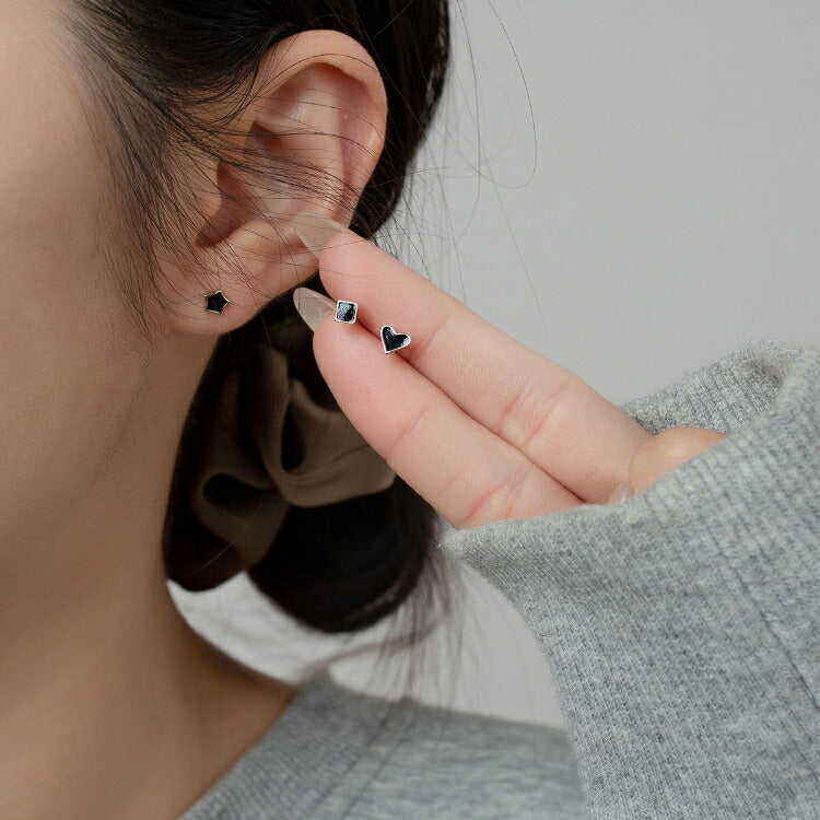 【選べる3種のシルバーピアス】 ハートピアス スターピアス スクエアピアス シルバー925 アレルギー対応 ピアス シンプル デザイン ブラック シルバー ハート スター スクエア 四角 星