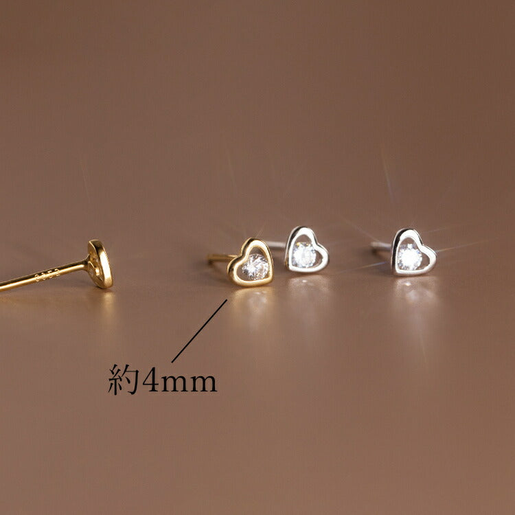 【一粒ストーンのハートピアス】 シルバー925 キュービックジルコニア ハート ピアス シンプル シルバー ゴールド レディース 女性 カジュアル 小さい 小さめ つけっぱなし アレルギー対応 金属アレルギー