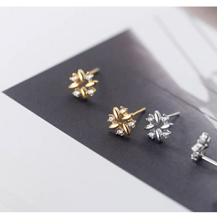 【キュービックジルコニアフラワーピアス】 シルバー925 ピアス 花 フラワー アレルギー対応 シルバー ゴールド レディース 女性 かわいい キュービックジルコニア シンプルピアス フラワーピアス