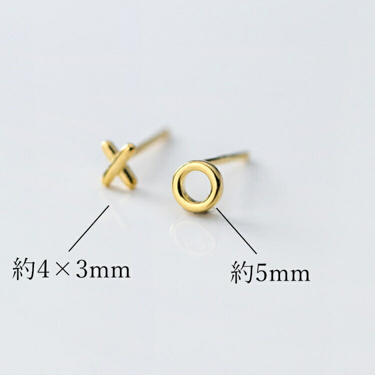 【まるばつモチーフピアス】 シルバー925 ピアス シンプル つけっぱなし 金属アレルギー対応 シルバー ゴールド クロス リング メンズ レディース