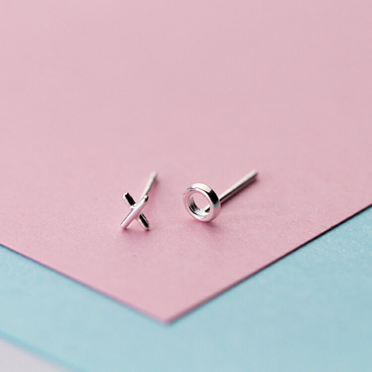 【まるばつモチーフピアス】 シルバー925 ピアス シンプル つけっぱなし 金属アレルギー対応 シルバー ゴールド クロス リング メンズ レディース