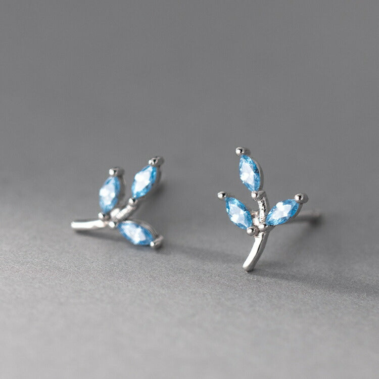 【新緑のリーフピアス】 シルバー925 ピアス キュービックジルコニア 葉っぱ はっぱ リーフ シルバー ゴールド ブルーストーン 幻想的 小枝 新緑