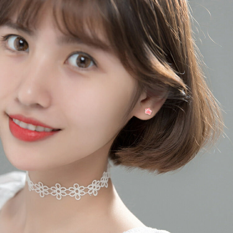 【ぷっくりかわいい肉球ピアス】 シルバー925ポスト ピアス 肉球 猫 かわいい 小さい シンプル 金属アレルギー対応 スタッドピアス ピンク ホワイト シルバー