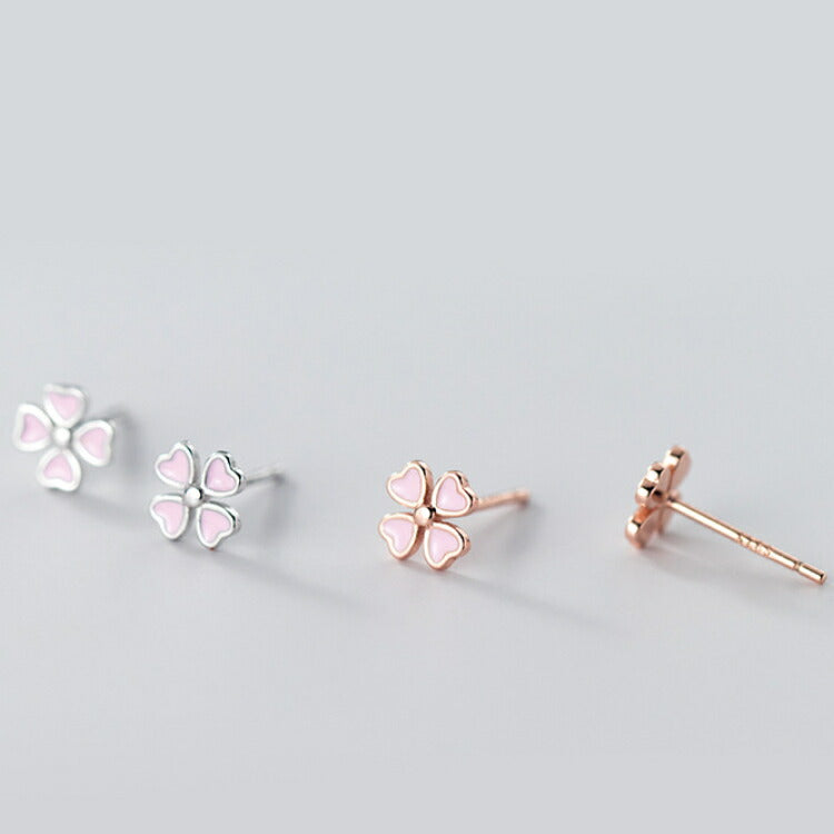 【ピンクの四つ葉のクローバーピアス】 シルバー925 ピアス 金属アレルギー対応 シルバー ローズ 四葉のクローバー ピンク クローバー 幸せを呼ぶ よつ葉